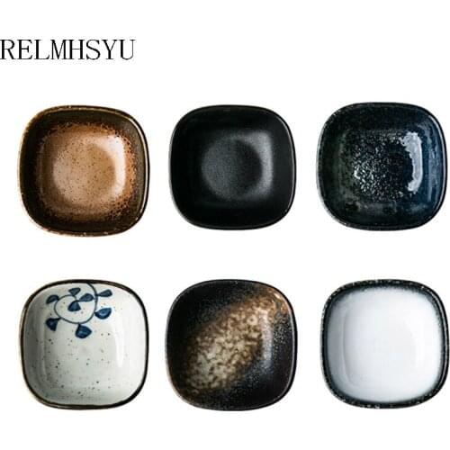 1PC RELMHSYU Japanese Style Ceramic Seasoning Dish Retro Dipping Vinegar Soy Sauce Dish Small Rice Bowl Tableware