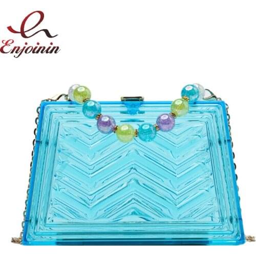 Transparent Acrylic Box Party Women Clutch Color Beaded Designer Bag Fashion Purses and Handbags Chain Shoulder Bag Wedding New