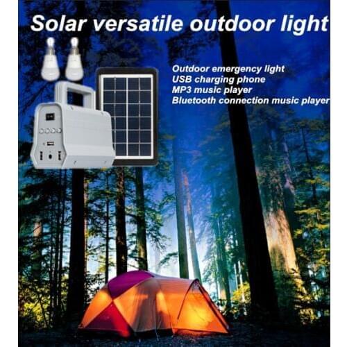Solar Outdoor Emergency Light Generator Kit Bluetooth + USB Charger +2 LED Bulbs 1W Waterproof Portable For Outdoor Camping Tent