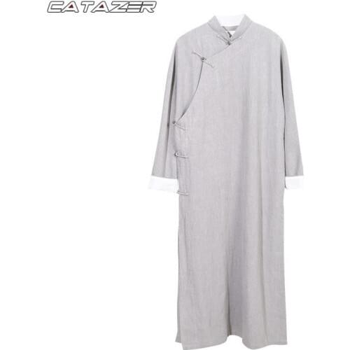 Tai Chi Suit Martial Arts Uniform Kung Fu Buddhist Monk Robe Wing Chun Clothes Chinese Style Republican Style Linen Male Robe