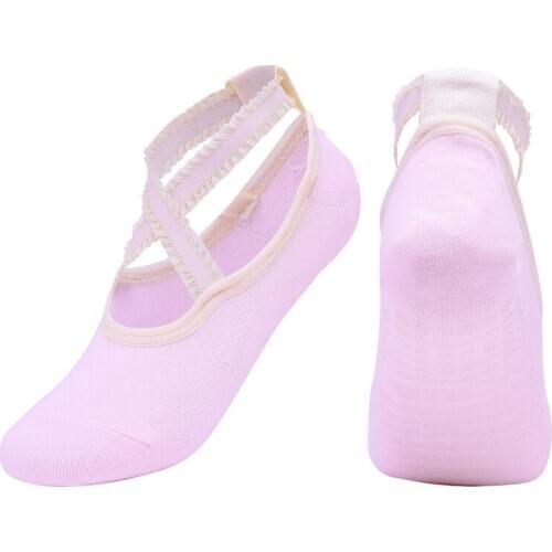 35-39 Yards Lace Breathable Pilates Socks Silicone Anti Slip Bandage Ballet Dance Cotton Sports Sock Backless Fitness Yoga Socks