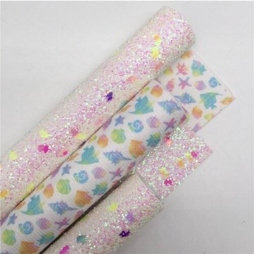 LEOsyntheticoDIY Double Sides Uniorn Chunky Glitter Leather with Conch Printed Felt Backing Earrings Bows DIY A4 SIZE R178E