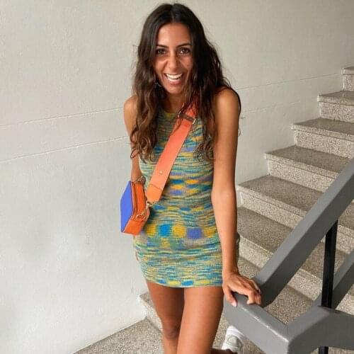 Summer Dress Women Robe Femme Sleeveless Knitted Backless Halter Mini Y2K Dresses Bodycon Beach Dress For Woman Vestido De Mujer