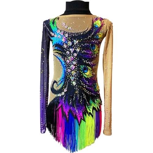 LIUHUO Girls Rhythmic Gymnastics Leotards Women Teens Sretchy Rhinestones Competition Ice Figure Skating Dress Wholesale