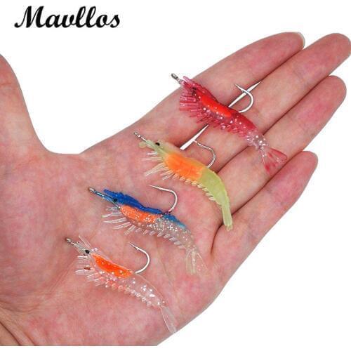 Mavllos 3pcs/lot 6.5cm 3g Artificial Luminous Soft Shrimp Fishing Lure Silicone Bait Hooks Sea Soft Plastic Fishing Wobbles