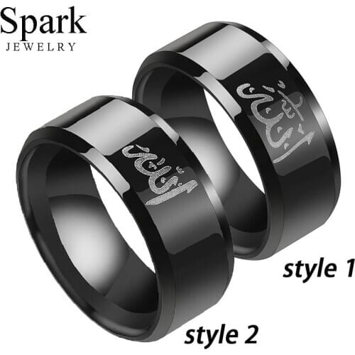 Muslim 8mm Stainless Steel Totem Mens Rings Black Round Wedding Bands Personality Finger Rings Bague Homme Jewelry Gift