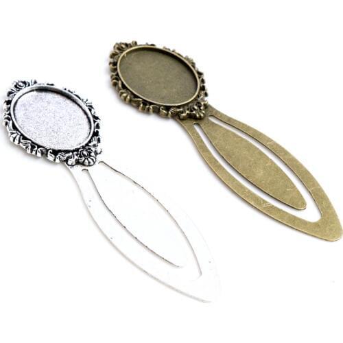 New Fashion 2pcs 18x25mm Inner Size Antique Silver Plated Bronze Simple Style Handmade Bookmark Cabochon Base Cameo Setting