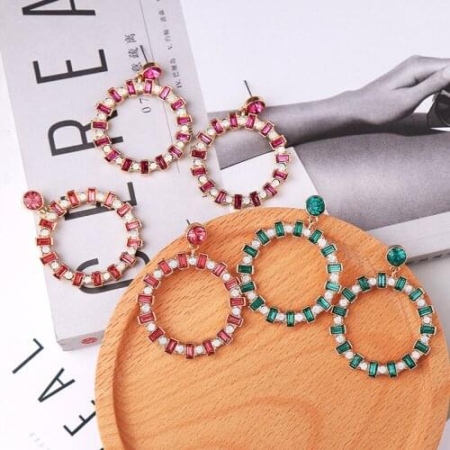 New Office Career Trendy Classical Earring Simple Design Green/Pink/Rose Red Geometry Acrylic Circularity Earrings For Women