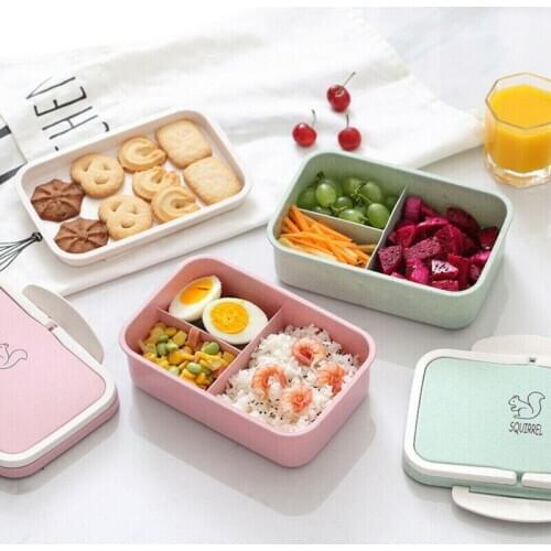 NEW Eco-friendly Wheat Straw Microwave Bento Lunch Box Picnic Food Fruit Container Storage With 3 Compartment 2 Layers