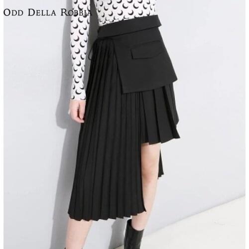 OddDellaRobbia Summer Fashion Women Detachable Pleated Skirts Elegant OL Suit Skirt Asymmetrical Length Short Skirt Party 499