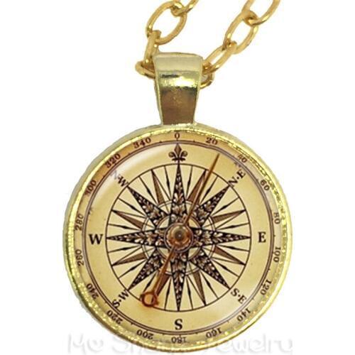Best Friend Compass Glass Cabochon Charm Necklace Couple Gift Husband Wife , Boyfriend Girlfriend , Anniversary Gift