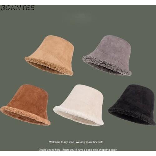 Bucket Hats Women Trendy Leisure Comfortable All-match Winter Warm Solid Korean Version Thicker Headwear Feminino Caps Plain New