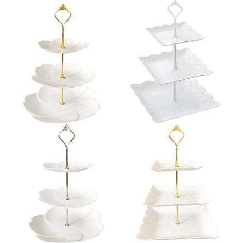 4 Models 3 Tier Plastic Cake Stand Afternoon Tea Wedding Plates Party Tableware Bakeware Cake Shop Three Layer Cake Rack Tray
