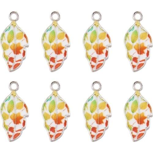 20pcs Leaf Alloy Enamel Pendants Charms Mixed Pattern Maple Leaf Butterfly Charms Beads for Jewelry Making DIY Bracelet Crafts