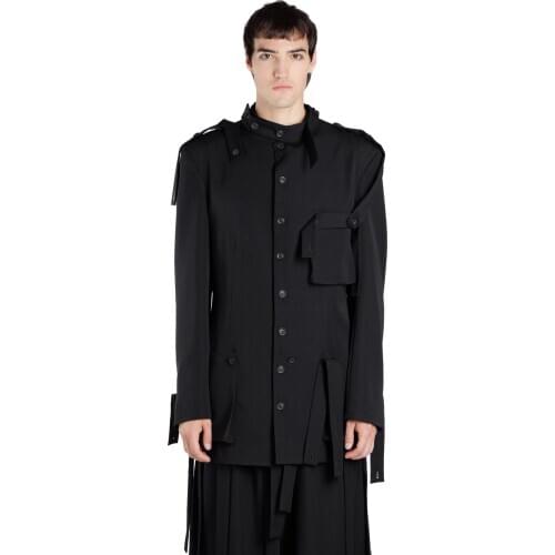S-6XL!!The new 2020 mens kneaded shirt deconstructs the black loose cotton shirt