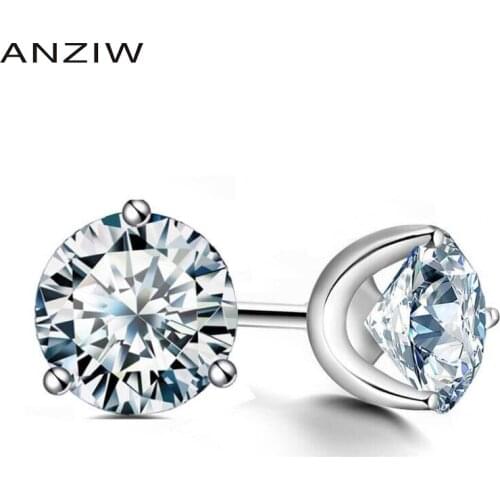 Fashion 925 Sterling Silver Round Cut CZ Stud Earrings Silver 3 Prong Setting Stud Earring Women Wedding Party Solitiare Earring