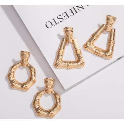 1Pair Punk Geometric Bamboo Earrings Earings for Women Womens Jewelry European Wide Triangle Round Stud Earing Girl Gift E267