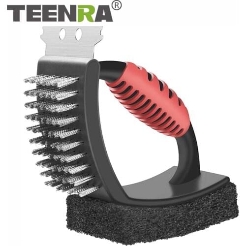TEENRA BBQ Cleaning Brush Barbecue Grill Clean Tool Stainless Steel Cleaning Brush Kitchen BBQ Cooking Accessories