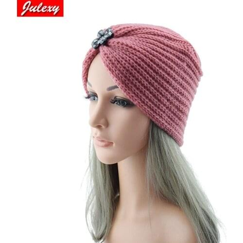 Europe And The United States Diamond Flower Woolen Hat Knitted Hooded Crystal Lndian Hat Bohemian Autumn/Winter Baotou Hat