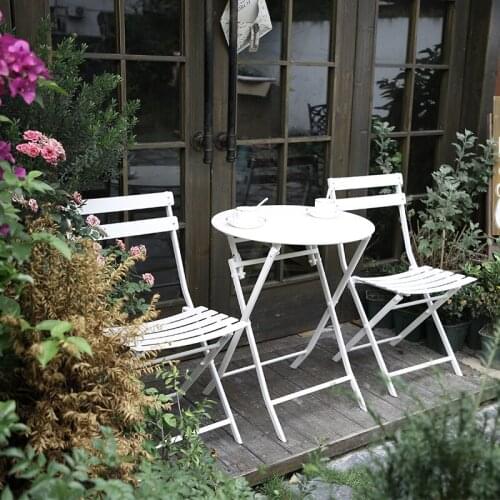 Cafe Outdoor Folding Tables and Chairs Simple Nordic Occasional Table and Chair Combination Balcony Wrought Iron Furniture