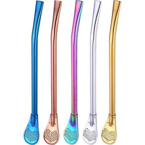 UPORS 2Pcs/Set Stainless Steel Straw Spoon Bubble Tea Straws Tea Filter Stirring Stick Reusable Drinking Straws Bar Accessories