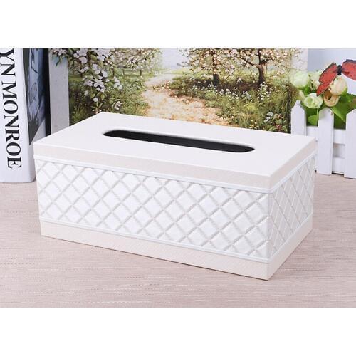 High quality PU leather tissue boxes holder mede by hand tissue storage box white color tissue box for Home Decoration PZJH015C