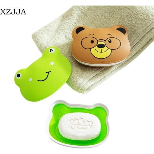 XZJJA High Quality Cute Bathroom Toilet Cartoon Soap Creative Portable Waterproof With Lid Sealed Soap Box Bathroom Accessories