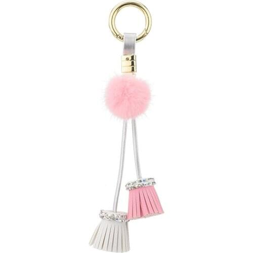 Women Fur Key chain Car Keychain Pom Pom Keychain tassel Bag charm Cute Car Key Ring Jewelry K2293