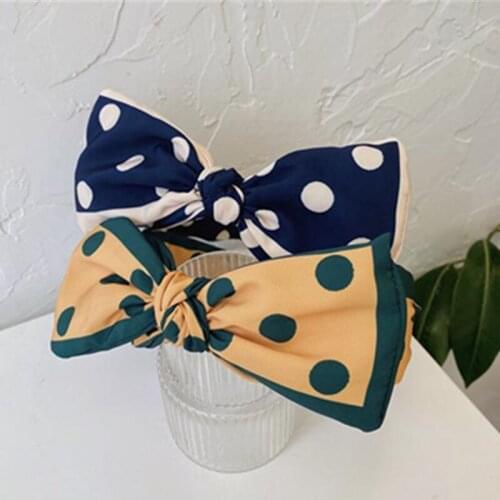 2021 New Polka Dots Bow Headband Wide for Women Headdress Korean Style Ladies Elegant Hairband Bowknot Adults Bow Head Band