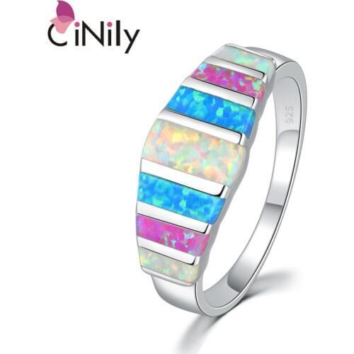 CiNily Colorful Fire Opal 925 Sterling Silver Rings for Party Gift Women Fine Jewelry Ring Wholesale Size 7-8 SR007