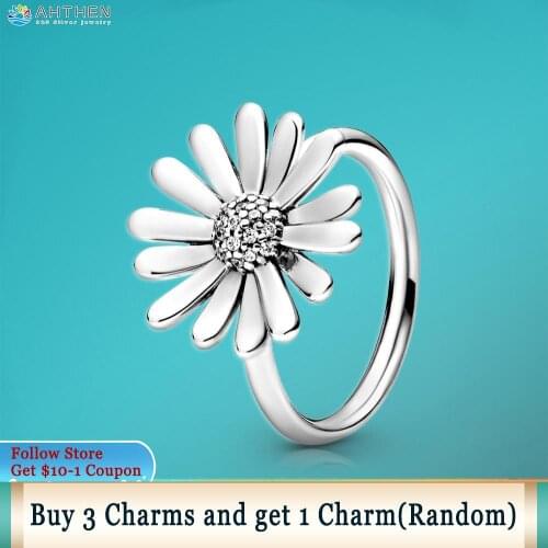 Ahthen 925 Sterling Silver Ring Pave Daisy Flower Statement Ring Original 925 Silver Women Ring Engagement Ring Women Jewelry