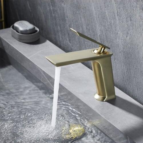 Gold brush bathroom basin bras faucet frosted gold basin mixer hot and cold single handle basin tap sink faucet gold crane
