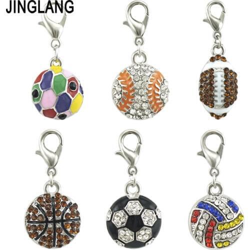 JINGLANG Charms Pendants Volleyball Football Rugby Style Zinc Alloy Necklace Bracelet Decorate Handmade Jewelry Findings 12pcs