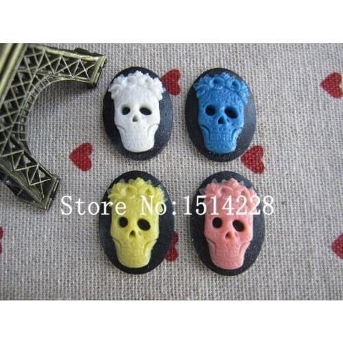 Free shipping! (18*25mm)Mixed colors.resin colorful skull Cameo .Resin Flatback Cabochon for Earring .jewelry Accessory.DIY