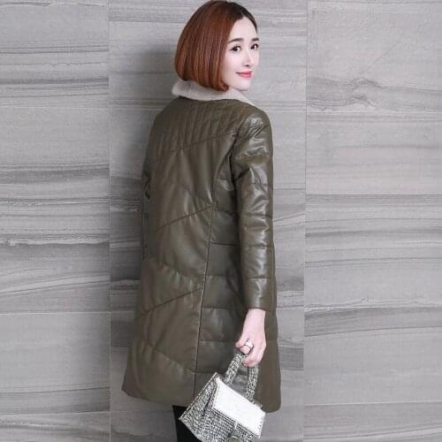 2020 Genuine Leather Womens Down Jacket Real Sheepskin Coats With Natural Mink Fur Collar Warm Winter Coat Women XQ8002