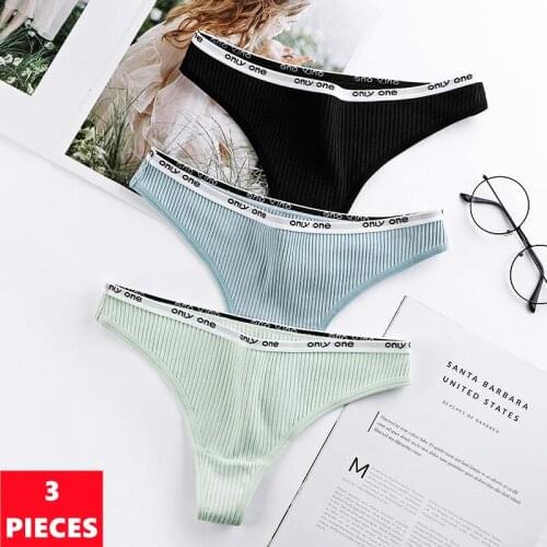 3Pcs/Set Womens Cotton G-String Thong Panties Seamless Underwear Female Briefs Sexy Lingerie Low-Waist Letter Ladies Underpants