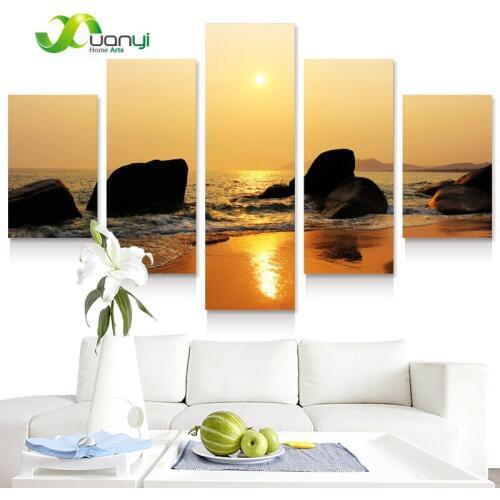 5 Panel Wall Picture Sunset Sunrise Canvas Painting On The Wall Decor Poster Art Seascape Home Picture For Living Room Unframed