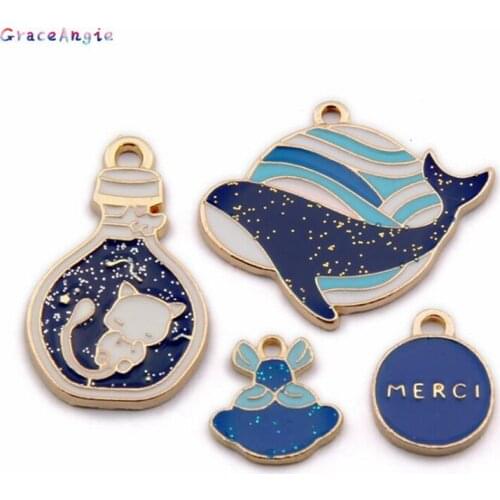5PCS Enamel Charms Whale Pendant For Earrings Alloy Necklace Pendants Earrings DIY Bracelet Jewelry Making Accessory Cat Angel