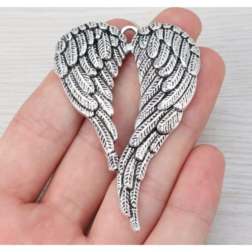 5 x Large Angel Wings Feather Charms Pendants for Necklace Jewelry Making Findings 69x47mm