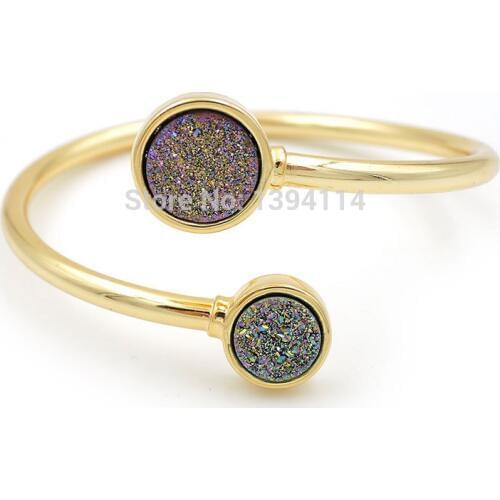 8mm&10mm Gold/Silve r/Rainbow/Blue/Black/AB 2 Agat e Druses Combination Bracelets Of Plating Gold Adjustable 50-54mm
