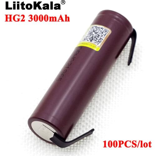 100PCS Liitokala new HG2 18650 3000mAh battery 18650HG2 3.6V discharge 20A, dedicated For hg2 batteries + DIY Nickel