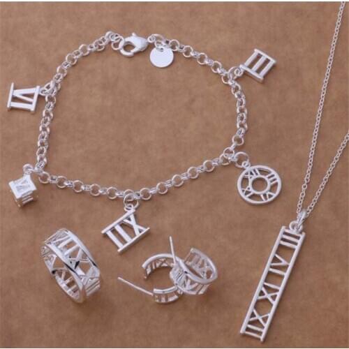 AS115 Hot Silver Color Jewelry Sets For Women Wholesale Free Shipping Bracelet 125 + Necklace 255 + Earring 230 + Ring 260