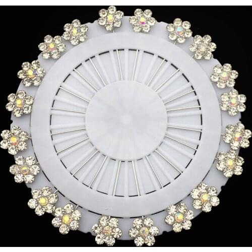 White Rhinestone Hijab Pins Flower Crystal Muslim Hijab Brooches Pin For Women Safety Head Scarf Pins Black White Color