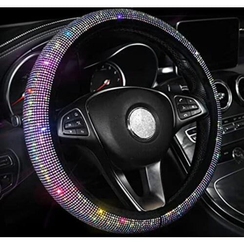 Womens Girl Car Shiny Steering Wheel Cover, 15 Inches (About 38.4 cm) Universal Color Crystal Rhinestone Diamond Non-slip