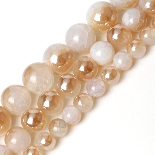 Natural Round Beads Yellow Plated Cracked Crystal Dragon Vein Agates Loose Beads for Jewelry Making DIY Bracelet 15'' 6 8 10mm