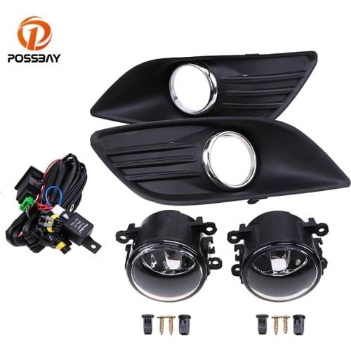 POSSBAY Black With Hole Car Front Fog Light Lamp Cover for Ford Focus MK2(DA3) Turnier 2008-2010 Pre-facelift Fog Light Assembly
