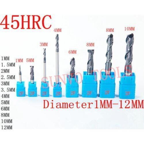 CNC Milling Cutter 2F 4 Flutes Tungsten Carbide End Mill Set HRC50 Straight Shank CNC tool 1mm/2mm/3mm/4mm/5mm/6mm/8mm/10mm