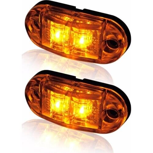 Fuleem 2PCS Amber LED 2.5INCH 2 Diode Light Oval Clearance Trailer Truck LED Side Marker Lamp 12V 24V Waterproof