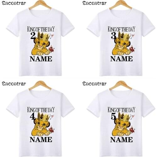 King of the Day Cartoon Lion Print Birthday Boys T-shirt 1 2 3 4 5 6 7 8 9 Years T shirt Baby Girls Tops Cute Kids Party Clothes