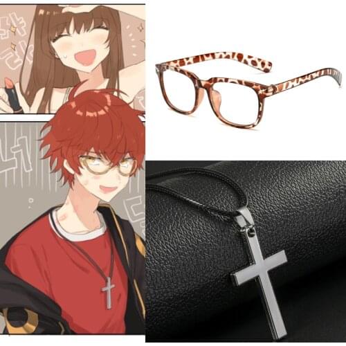 Game Mystic Messenger 707 Leopard Glasses Cross Necklace Pendant Eyeglasses Halloween Cosplay Costume Accessories
